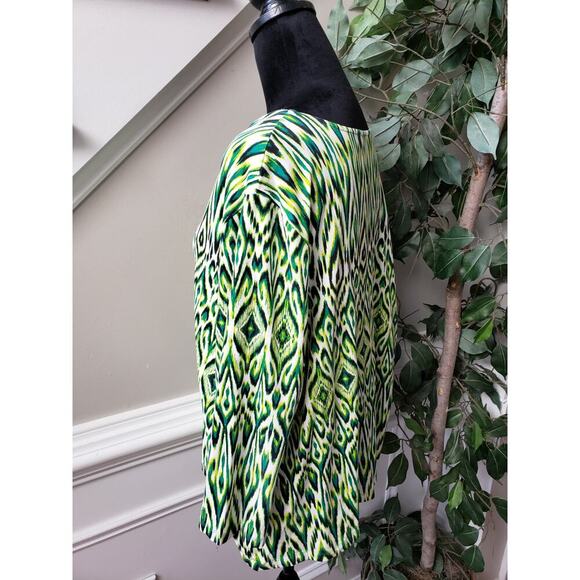 Ruby Rd. Blouse Top Womens 2X Green Printed Beaded V Neck Long Sleeve Pullover - Picture 12 of 12